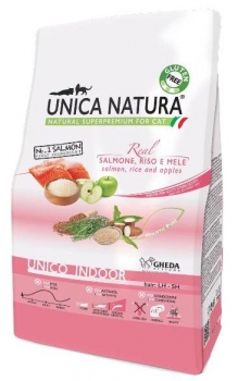 Сухой корм Unica Natura Unico Indoor для кошек любого возраста, живущих в помещении (Лосось, рис, яблоко)